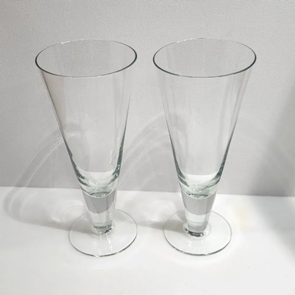Set of 2‎ Clear Crystal Footed Pilsner Beer Glass Stemware Barware